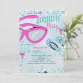 Sunglass Flip flops Sea Summer Birthday Party  招待状 (スタンド正面)