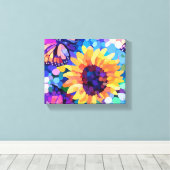 Sunlight & Butterflies Sunflower Canvas Art キャンバスプリント (インサイチュ (ウッドフロア))