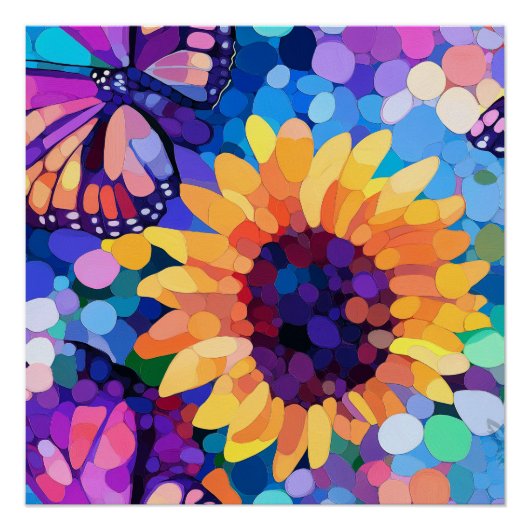 Sunlight & Butterflies Sunflower Canvas Art ポスター (正面)