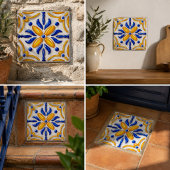 Sunlit Algarve Handcrafted Portuguese Blue Yellow タイル
