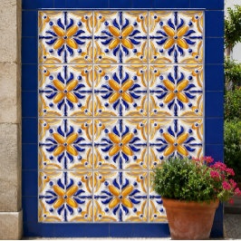 Sunlit Algarve Handcrafted Portuguese Blue Yellow タイル