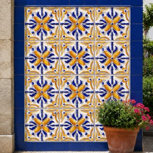 Sunlit Algarve Handcrafted Portuguese Blue Yellow タイル