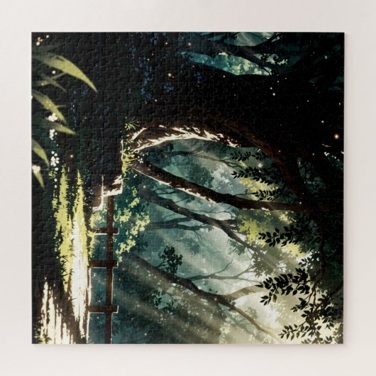 Sunlit anime forest glade ジグソーパズル (横)