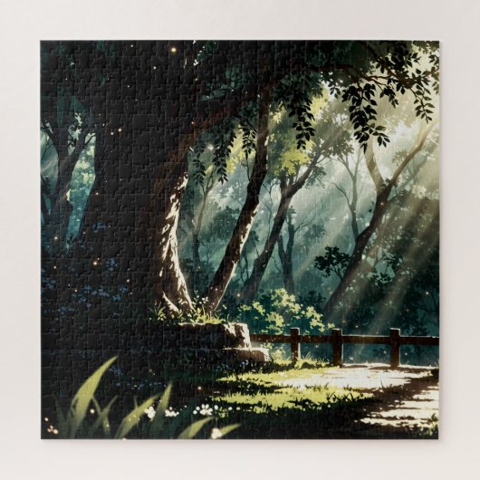 Sunlit anime forest glade ジグソーパズル (縦)