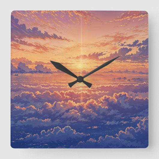 Sunlit Atmosphere - Vibrant Illustration Art Style スクエア壁時計 (正面)
