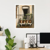 Sunlit Balcony with Flowers Oil Painting Print ポスター (ホームオフィス)