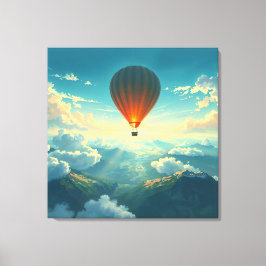 Sunlit Balloon Ride - Dreamlike Illustration Style キャンバスプリント