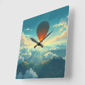 Sunlit Balloon Ride - Dreamlike Illustration Style スクエア壁時計 (傾斜)