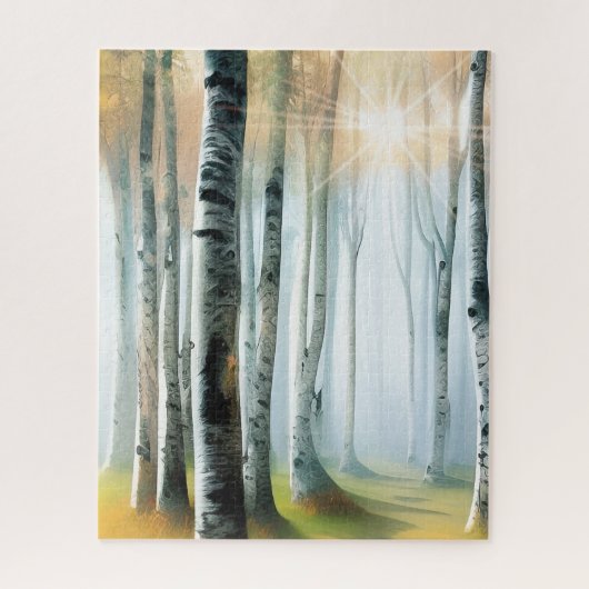 Sunlit Birch or Aspen Tree Grove Watercolor ジグソーパズル (縦)