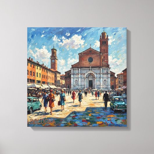 Sunlit Bologna Piazza Scene Canvas Art キャンバスプリント (正面)