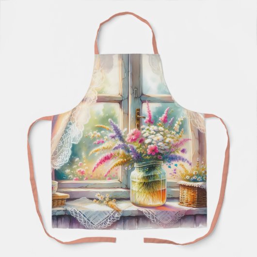 Sunlit Cottage Window Wildflowers エプロン (正面)