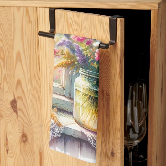 Sunlit Cottage Window Wildflowers キッチンタオル (三つ折り)