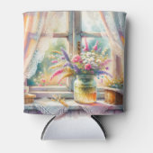 Sunlit Cottage Window Wildflowers 缶クーラー (正面)