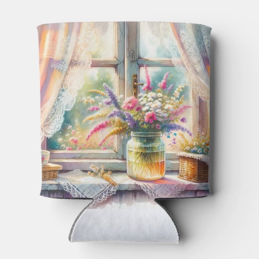 Sunlit Cottage Window Wildflowers 缶クーラー (裏面)