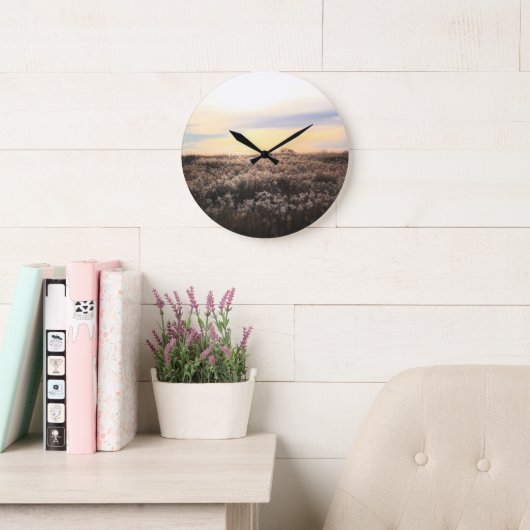 Sunlit Country Field- Rustic Photography Clock ラージ壁時計 (読書スペース)