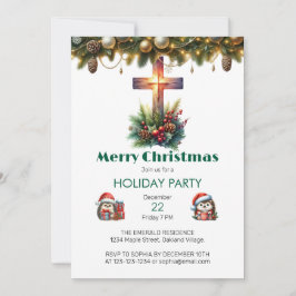 Sunlit Cross with Holly, Christmas 招待状