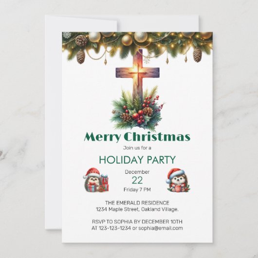 Sunlit Cross with Holly, Christmas 招待状 (正面)