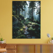 Sunlit Forest Path Through Ancient Pines キャンバスプリント (インサイチュ (リビング))