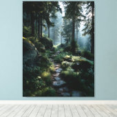 Sunlit Forest Path Through Ancient Pines キャンバスプリント (インサイチュ (ウッドフロア))