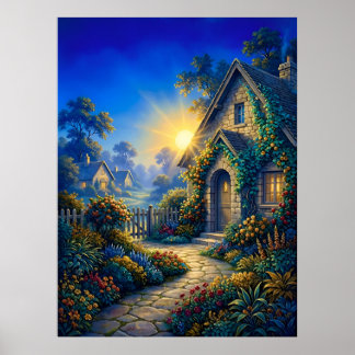 Sunlit Garden at Daybreak ポスター