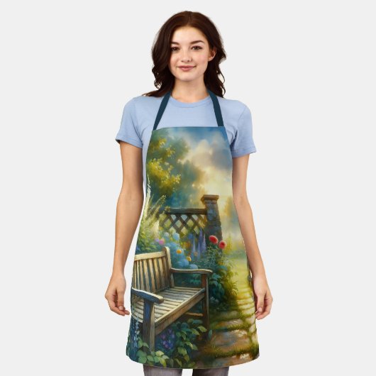 Sunlit Garden Pathway Gate Scene エプロン (着用した状態)