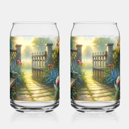 Sunlit Garden Pathway Gate Scene ガラス缶 (左)