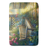 Sunlit Garden Pathway Gate Scene バスマット (正面縦)