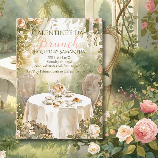Sunlit Garden Tea Galentine Brunch Soft Florals 招待状