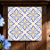 Sunlit Harmony Elegant Blue and Gold Floral Mosaic タイル