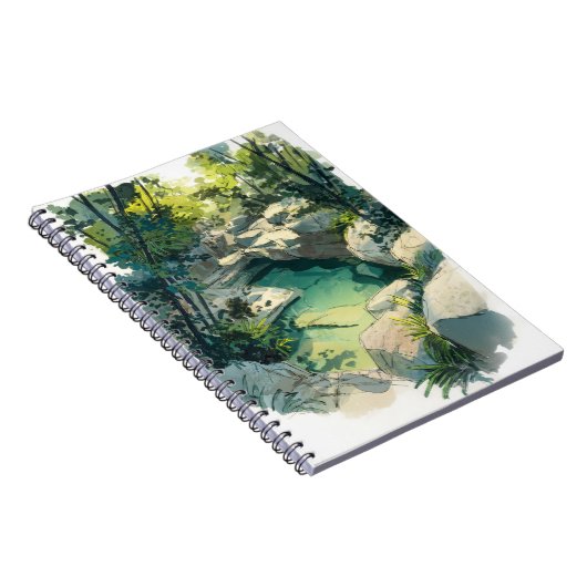 Sunlit Jungle Rock Pool Nature Escape Art Notebook ノートブック (右側)
