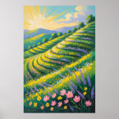 Sunlit Lavender Fields with Rolling Hills ポスター (正面)