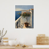 Sunlit Mediterranean Balcony with Flowers Oil Pain ポスター (キッチン)