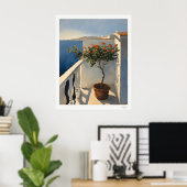 Sunlit Mediterranean Balcony with Flowers Oil Pain ポスター (ホームオフィス)