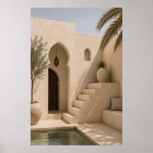 Sunlit Mediterranean Courtyard Art Print - Beige ポスター (正面)