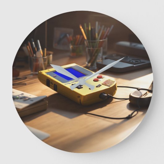 Sunlit Nostalgia: Retro Handheld Revival ラージ壁時計 (正面)