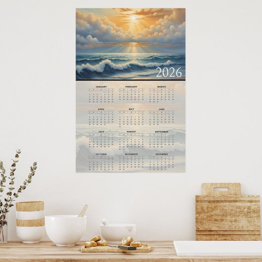 Sunlit Ocean Horizon 2026 Calendar  ポスター (キッチン)