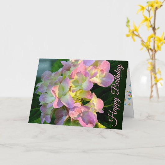 Sunlit Pink Hydrangea Happy Birthday Card カード (黄色い花)