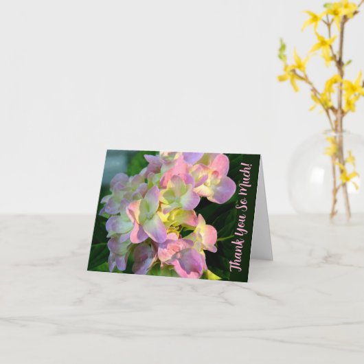 Sunlit Pink Hydrangea Thank You So Much カード (黄色い花)