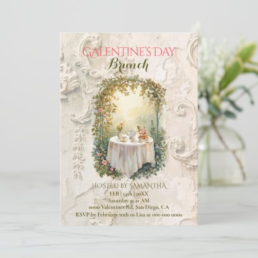 Sunlit Rococo Garden Arch Galentine Brunch Florals 招待状 (スタンド正面)