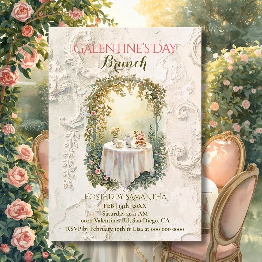 Sunlit Rococo Garden Arch Galentine Brunch Florals 招待状