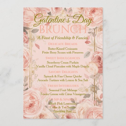 Sunlit Rococo Garden Galentine Brunch Florals Tea 招待状 (裏面)