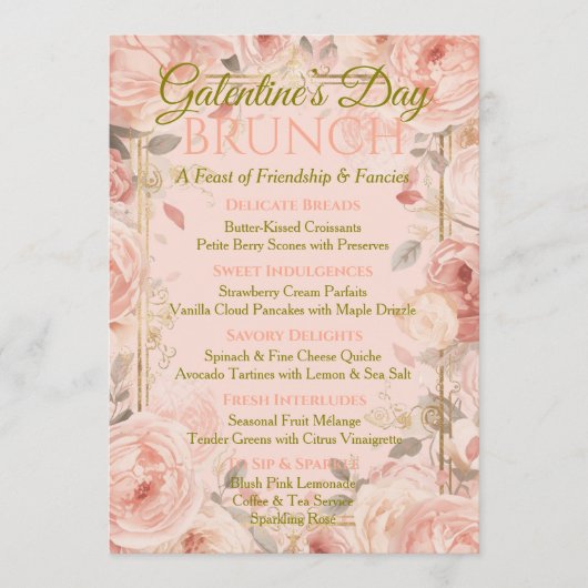 Sunlit Rococo Garden Galentine Brunch Florals Tea 招待状 (正面)