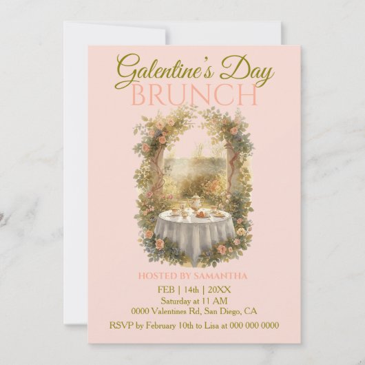 Sunlit Rococo Garden Galentine Brunch Florals Tea 招待状 (正面)