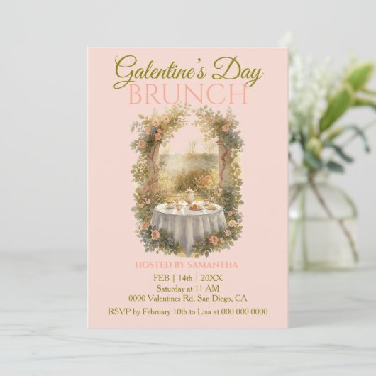 Sunlit Rococo Garden Galentine Brunch Florals Tea 招待状 (スタンド正面)