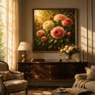 Sunlit Roses Oil Painting – Vintage Floral Wall Ar ポスター
