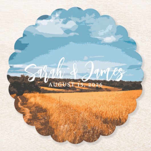 Sunlit Rustic Golden Wheat Summer Country Nature ペーパーコースター (正面)