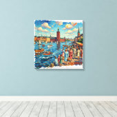 Sunlit Stockholm Harborfront Canvas Art キャンバスプリント (インサイチュ (ウッドフロア))