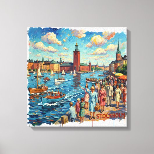 Sunlit Stockholm Harborfront Canvas Art キャンバスプリント (正面)