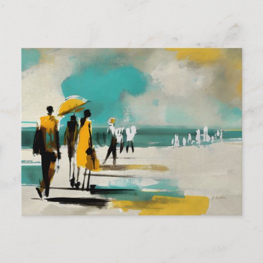 Sunlit Stroll – Abstract Figures In Open Light ポストカード (正面)