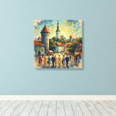 Sunlit Tallinn Old Town Square Canvas Art キャンバスプリント (インサイチュ (ウッドフロア))
